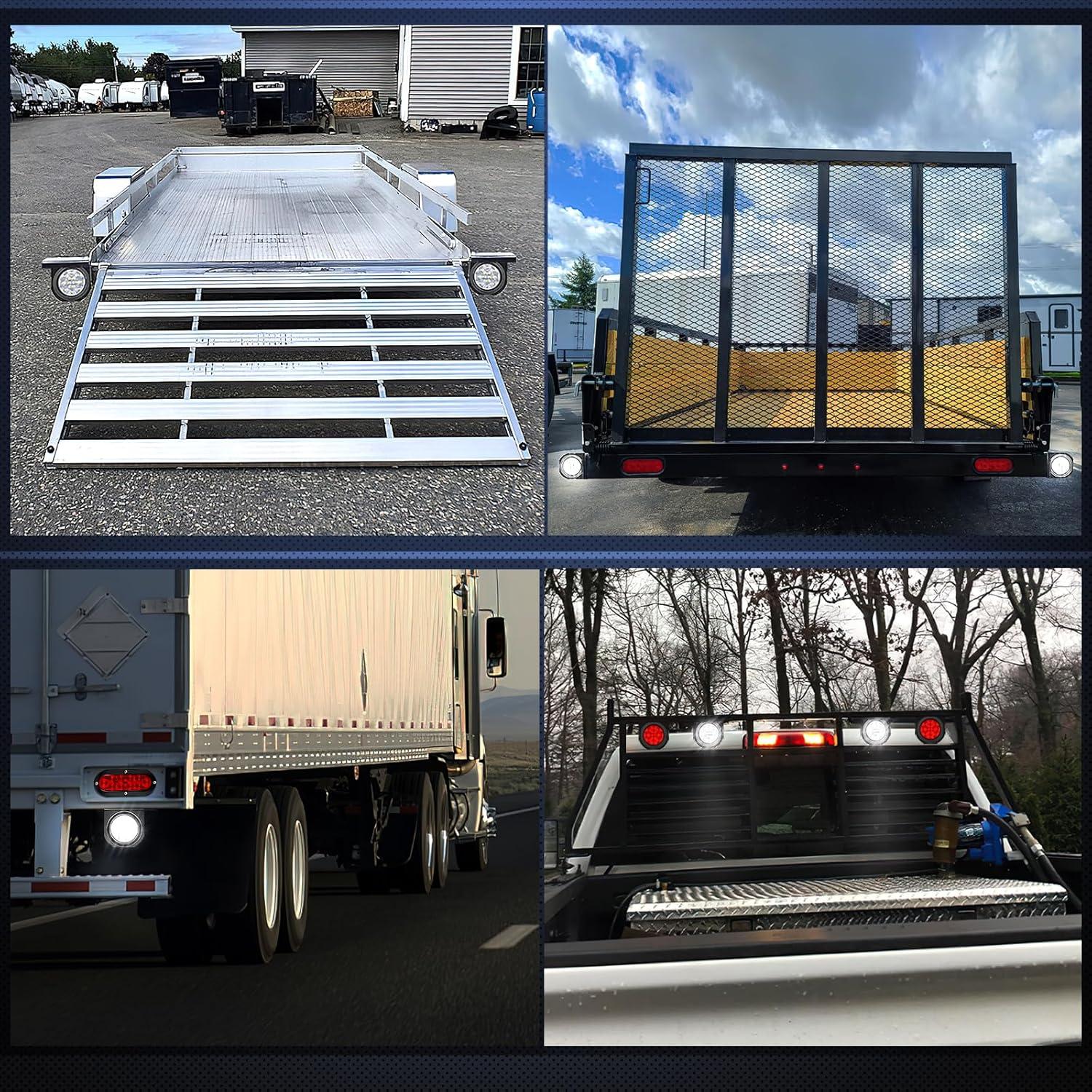 imageNilight TL18 2PCS 4quot Round Red LED Trailer Tail Lights wSurface Mount Grommet Plugs IP67 Stop Brake Turn Tail Lights for Truck Trailer RV JeepWhite Brackets 2pcs