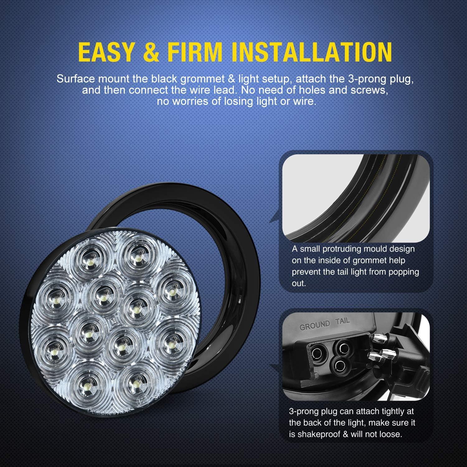 imageNilight TL18 2PCS 4quot Round Red LED Trailer Tail Lights wSurface Mount Grommet Plugs IP67 Stop Brake Turn Tail Lights for Truck Trailer RV JeepWhite 2pcs