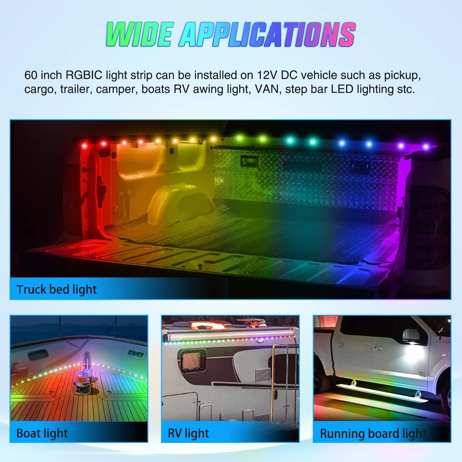 imageNilight TL31 2PCS 60Inch RGB Truck Bed Light Strip Kit 180 LED RF Remote Control with On Off Switch Blade Fuse 2Way Splitter Extension Cable for Cargo Pickup Truck SUV RV Boat 2 Years Warranty2Pcs RGBIC Bed Strip APP