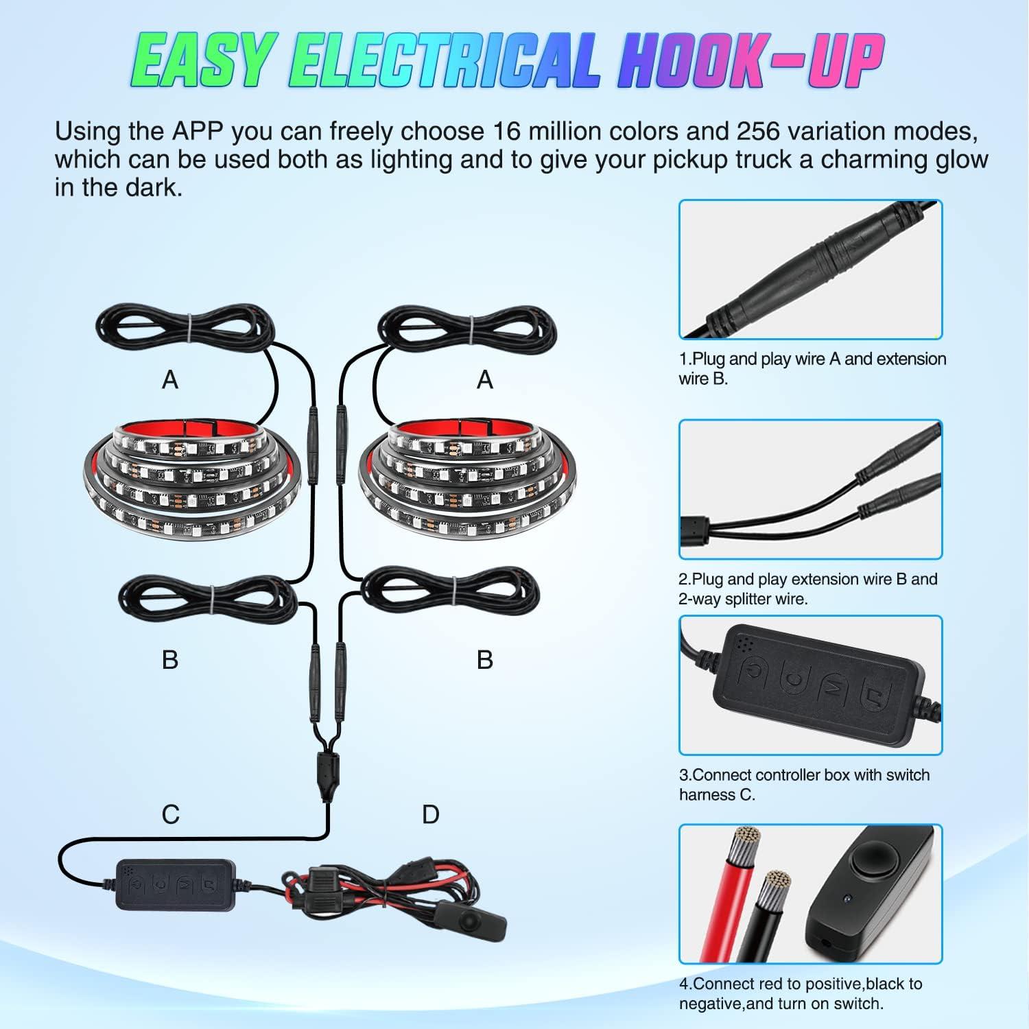 imageNilight TL31 2PCS 60Inch RGB Truck Bed Light Strip Kit 180 LED RF Remote Control with On Off Switch Blade Fuse 2Way Splitter Extension Cable for Cargo Pickup Truck SUV RV Boat 2 Years Warranty2Pcs RGBIC Bed Strip APP