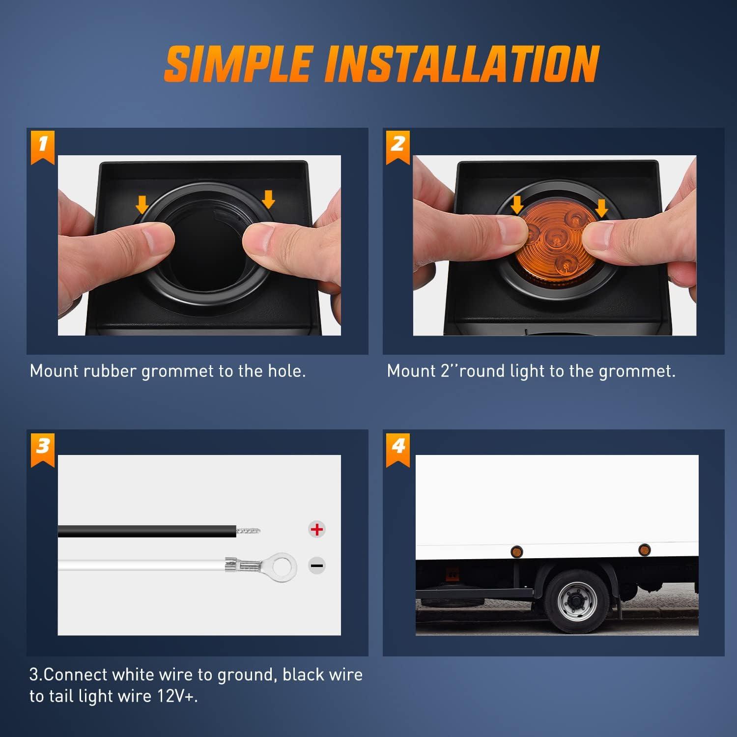 imageNilight 10 PCS Round Side Marker Clearance Light 4 LED Flush Mount with Plug Grommet Pigtail Hardwired for Trailer Truck RV AmberRedAmber 5Pcs 4LED