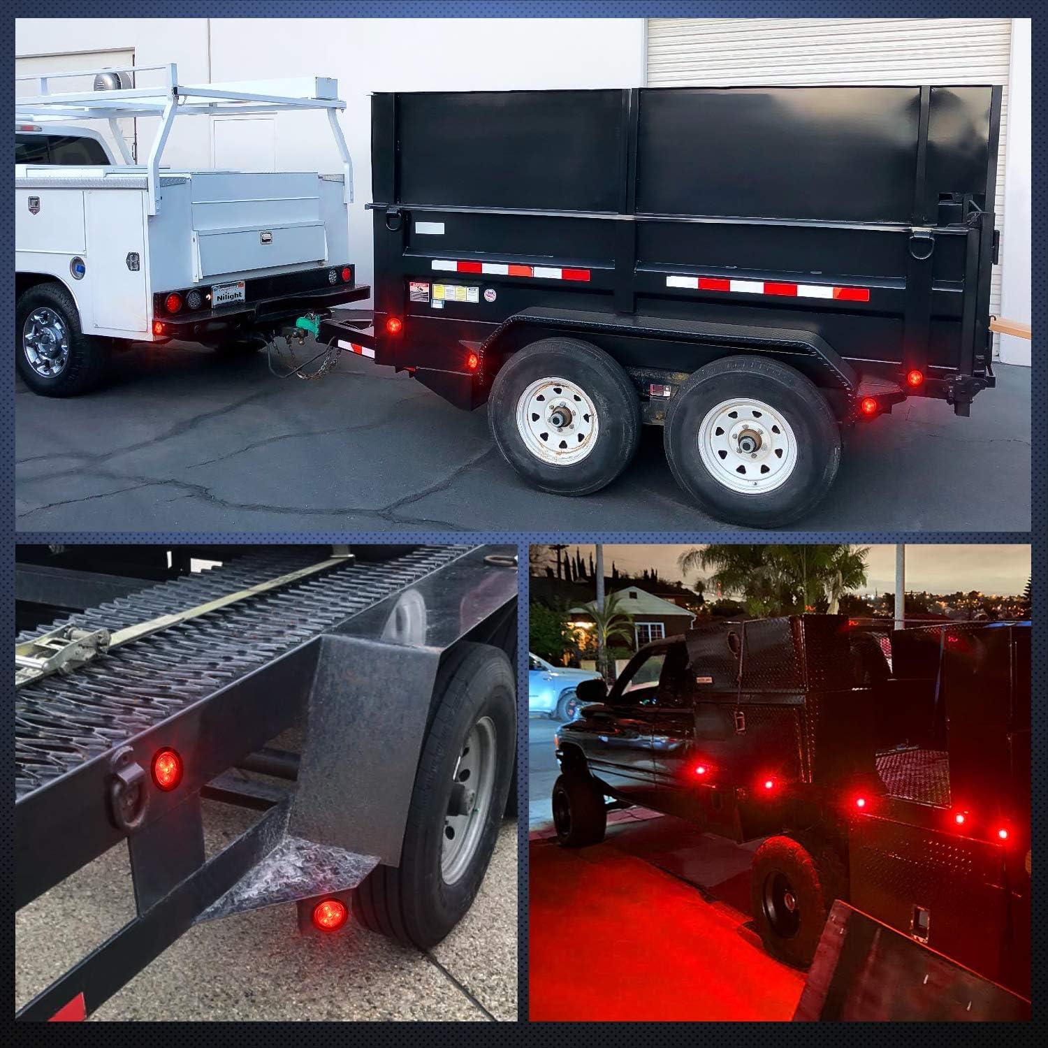 imageNilight 10 PCS Round Side Marker Clearance Light 4 LED Flush Mount with Plug Grommet Pigtail Hardwired for Trailer Truck RV AmberRedRed 5Pcs 4LED