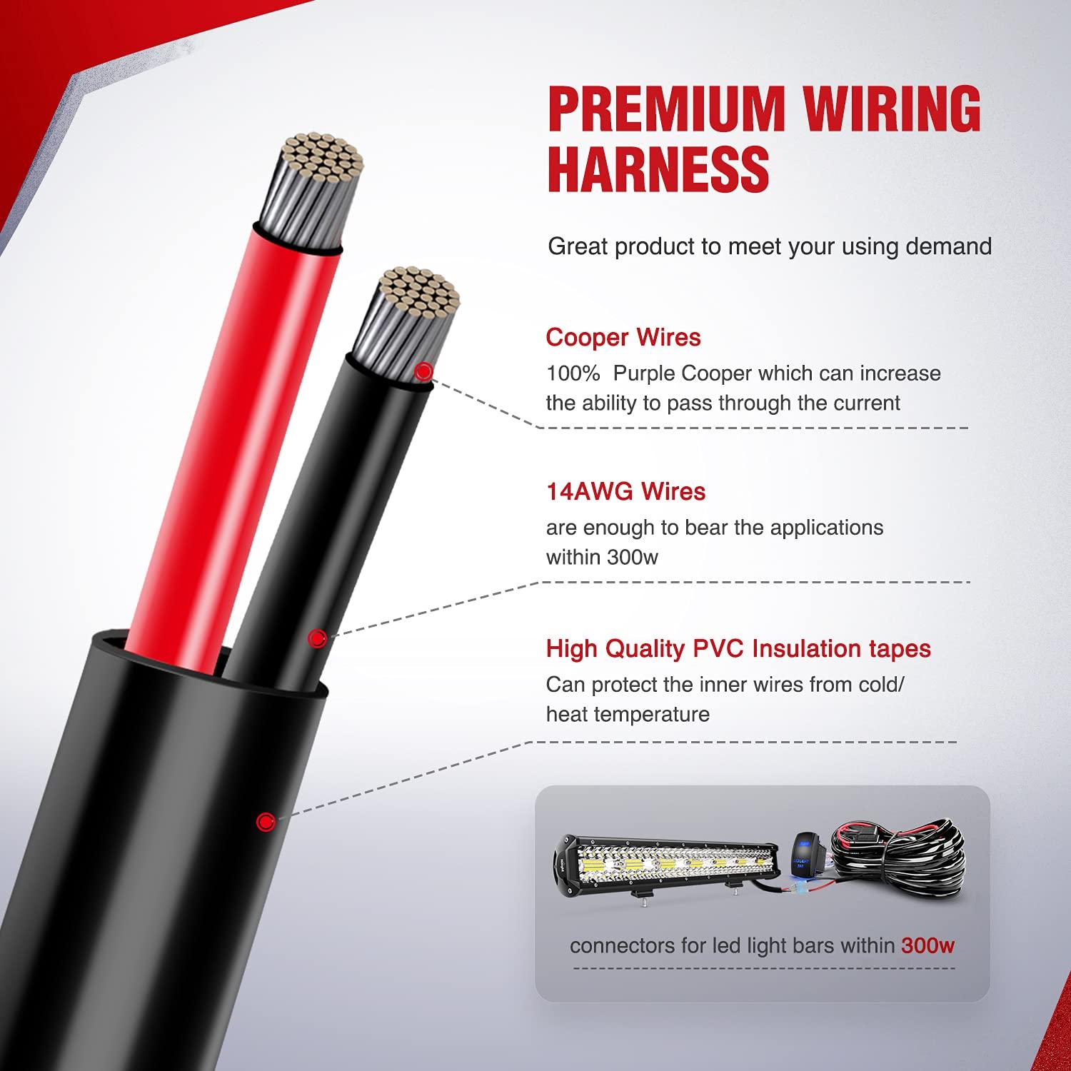 imageNilight 10014W LED Light Bar Wiring Harness Kit 14AWG Heavy Duty 12V 5Pin Rocker Laser On Off Waterproof Switch Power Relay Blade Fuse1 Lead 2 Years Warranty14AWG Wiring Harness 1 Lead