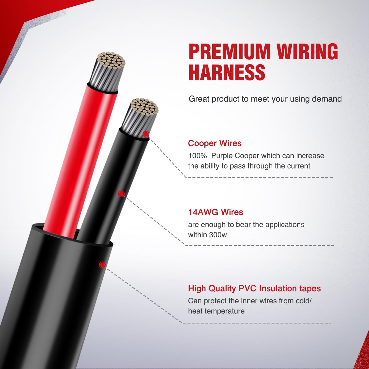 imageNilight 10014W LED Light Bar Wiring Harness Kit 14AWG Heavy Duty 12V 5Pin Rocker Laser On Off Waterproof Switch Power Relay Blade Fuse1 Lead 2 Years Warranty14AWG Wiring Harness 3 Leads