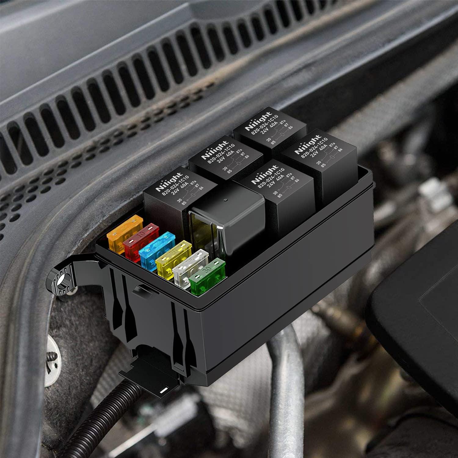 imageNilight 12V Fuse Relay Box 6 Relays 6 Slots ATC ATO Blade Fuse Holder 4Pin 5Pin Terminal 40A Relay Waterproof Block Kit Universal for Automotive Car Truck Camper Marine BoatFuse and Relay Block