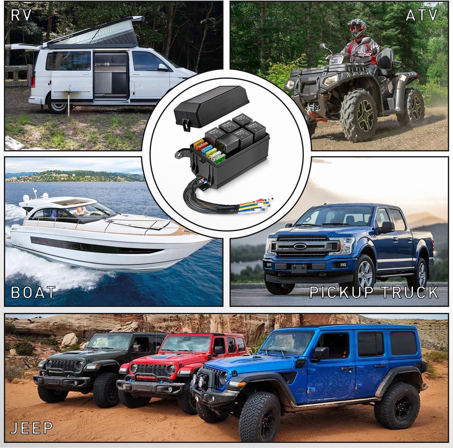 imageNilight 12V Fuse Relay Box 6 Relays 6 Slots ATC ATO Blade Fuse Holder 4Pin 5Pin Terminal 40A Relay Waterproof Block Kit Universal for Automotive Car Truck Camper Marine BoatFuse and Relay Block PreWired