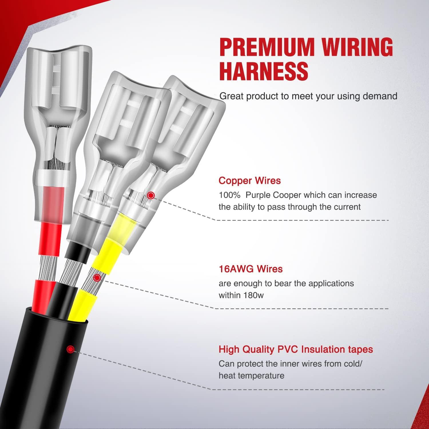 imageNilight 16AWG Wiring Harness Kit 2 Leads Specially Customized for 6 Modes Amber White Strobe Light Bar Off Road LED Work Light 12V On Off Switch Remember and Reset Function 2 Years Warranty Black2 LeadsWiring Harness