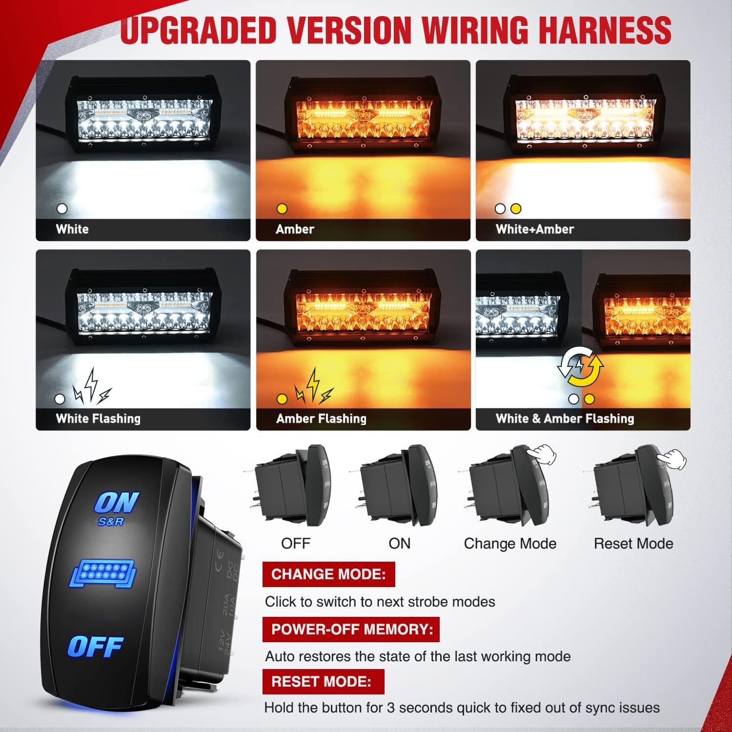 imageNilight 16AWG Wiring Harness Kit 2 Leads Specially Customized for 6 Modes Amber White Strobe Light Bar Off Road LED Work Light 12V On Off Switch Remember and Reset Function 2 Years Warranty Black2 Leads5PIN SwitchWiring Harness