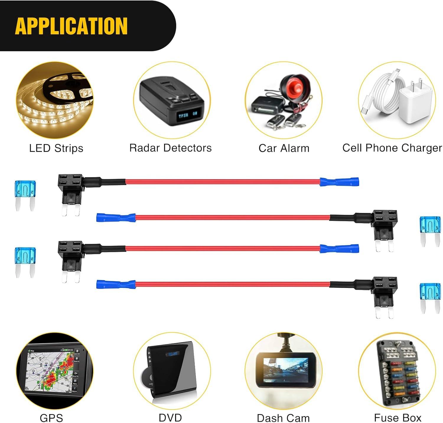 imageNilight 24 Pcs 12V Car AddaCircuit Fuse Tap Holder Standard Mini Micro2 and Low Profile Fuses Taps 4 Types ATO ATC ATM APM for Cars Trucks Boats10Pcs Mini