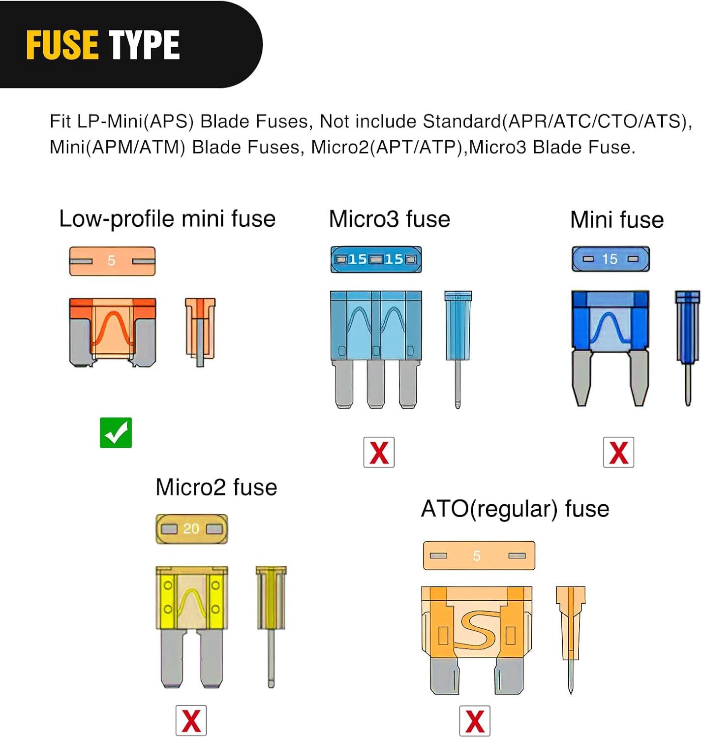 imageNilight 24 Pcs 12V Car AddaCircuit Fuse Tap Holder Standard Mini Micro2 and Low Profile Fuses Taps 4 Types ATO ATC ATM APM for Cars Trucks Boats10Pcs Low Profile Mini