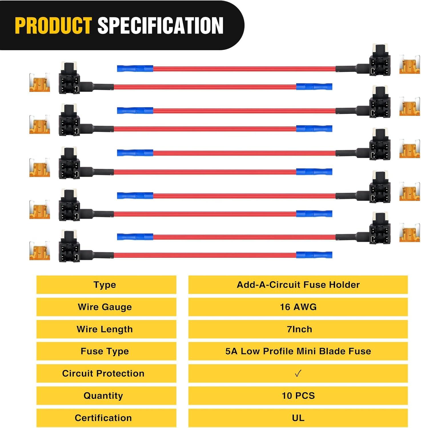imageNilight 24 Pcs 12V Car AddaCircuit Fuse Tap Holder Standard Mini Micro2 and Low Profile Fuses Taps 4 Types ATO ATC ATM APM for Cars Trucks Boats10Pcs Low Profile Mini
