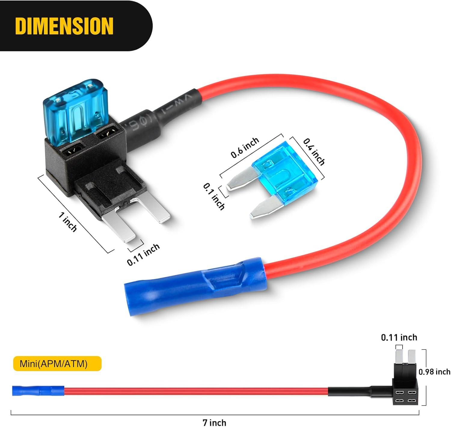imageNilight 24 Pcs 12V Car AddaCircuit Fuse Tap Holder Standard Mini Micro2 and Low Profile Fuses Taps 4 Types ATO ATC ATM APM for Cars Trucks Boats10Pcs Mini