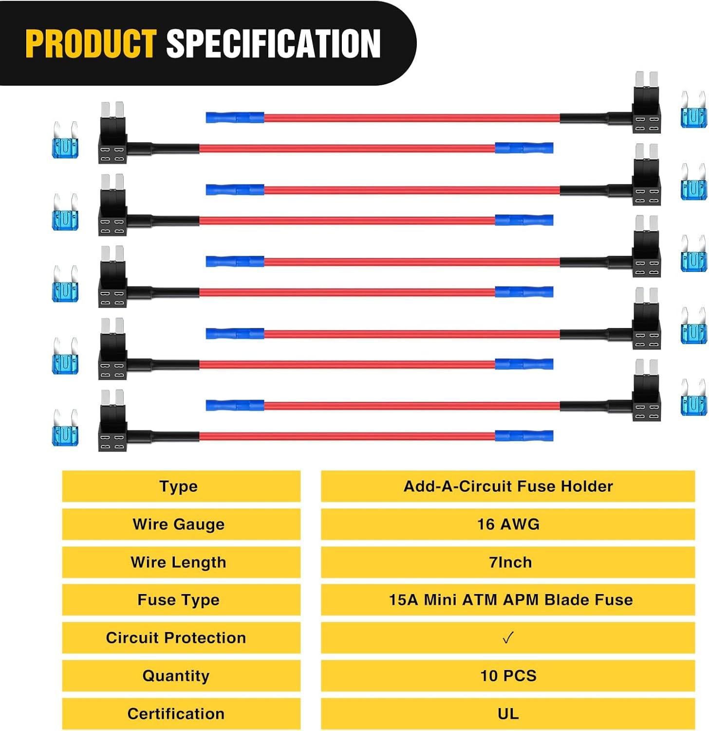 imageNilight 24 Pcs 12V Car AddaCircuit Fuse Tap Holder Standard Mini Micro2 and Low Profile Fuses Taps 4 Types ATO ATC ATM APM for Cars Trucks Boats10Pcs Mini