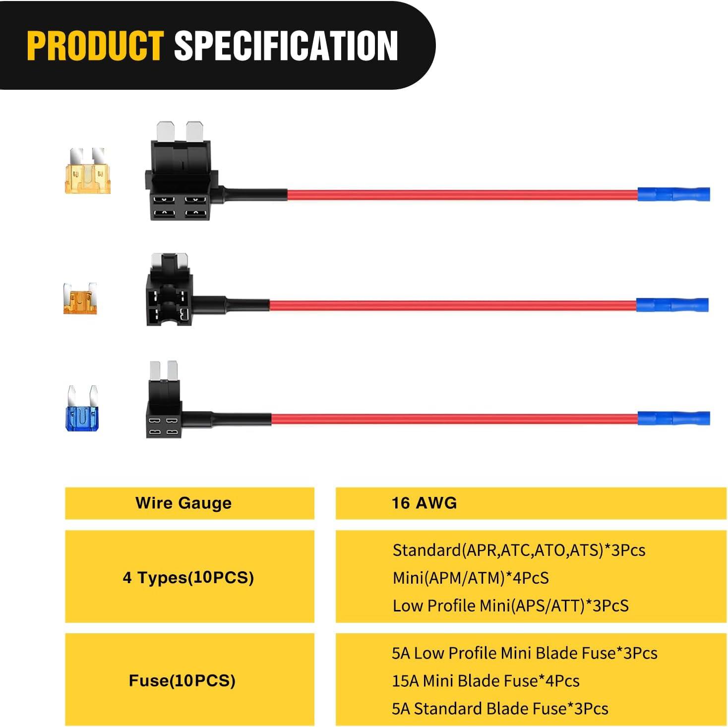 imageNilight 24 Pcs 12V Car AddaCircuit Fuse Tap Holder Standard Mini Micro2 and Low Profile Fuses Taps 4 Types ATO ATC ATM APM for Cars Trucks Boats3 Types10 Packs