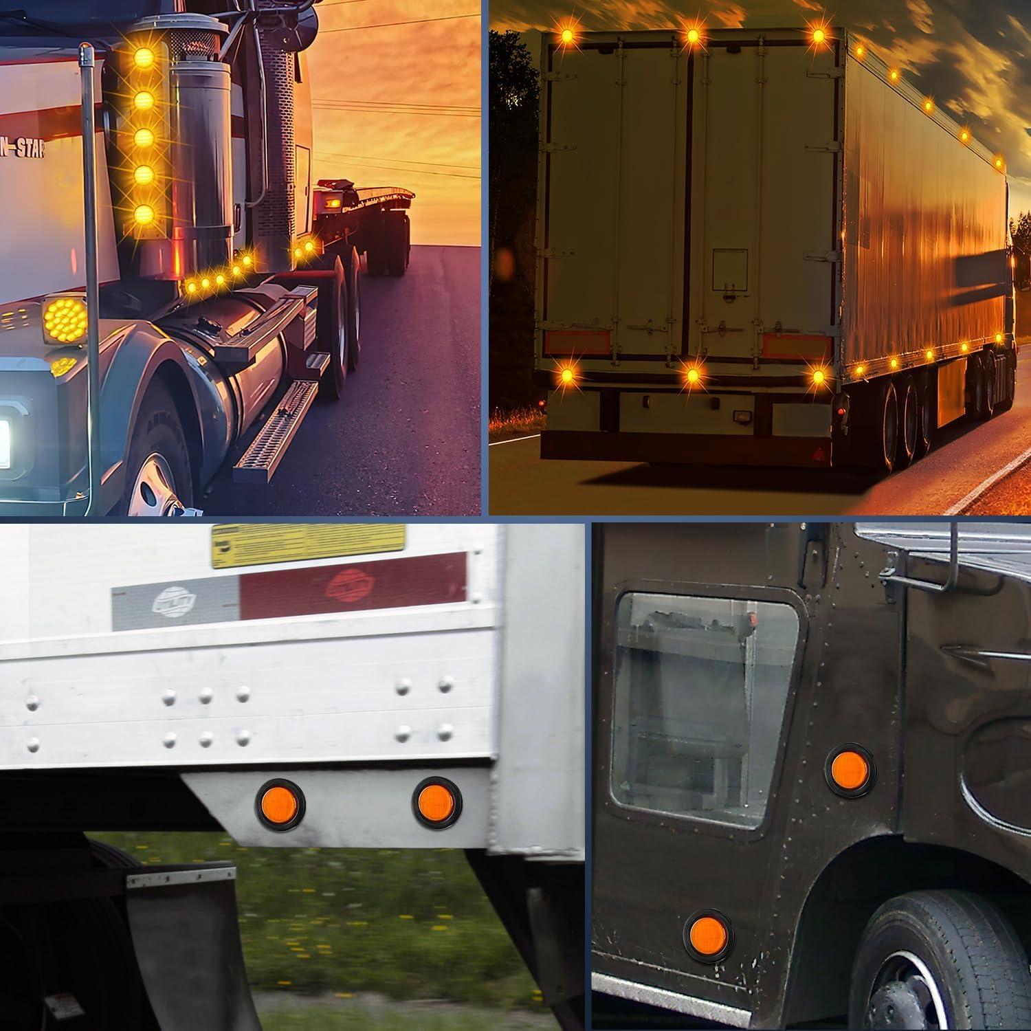 imageNilight 25Inch Round Marker Light 4PCS Red 13LED Clearance Lights Flush Mount with Plug Grommet Pigtail Hardwired DOT Compliant for 12V Truck Trailer Tractor Buses Vans BoatAmber 2cs