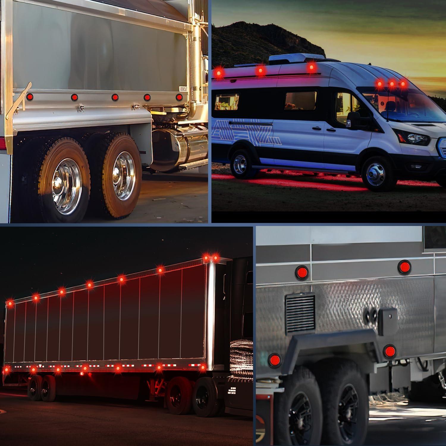 imageNilight 25Inch Round Marker Light 4PCS Red 13LED Clearance Lights Flush Mount with Plug Grommet Pigtail Hardwired DOT Compliant for 12V Truck Trailer Tractor Buses Vans BoatRed 2cs