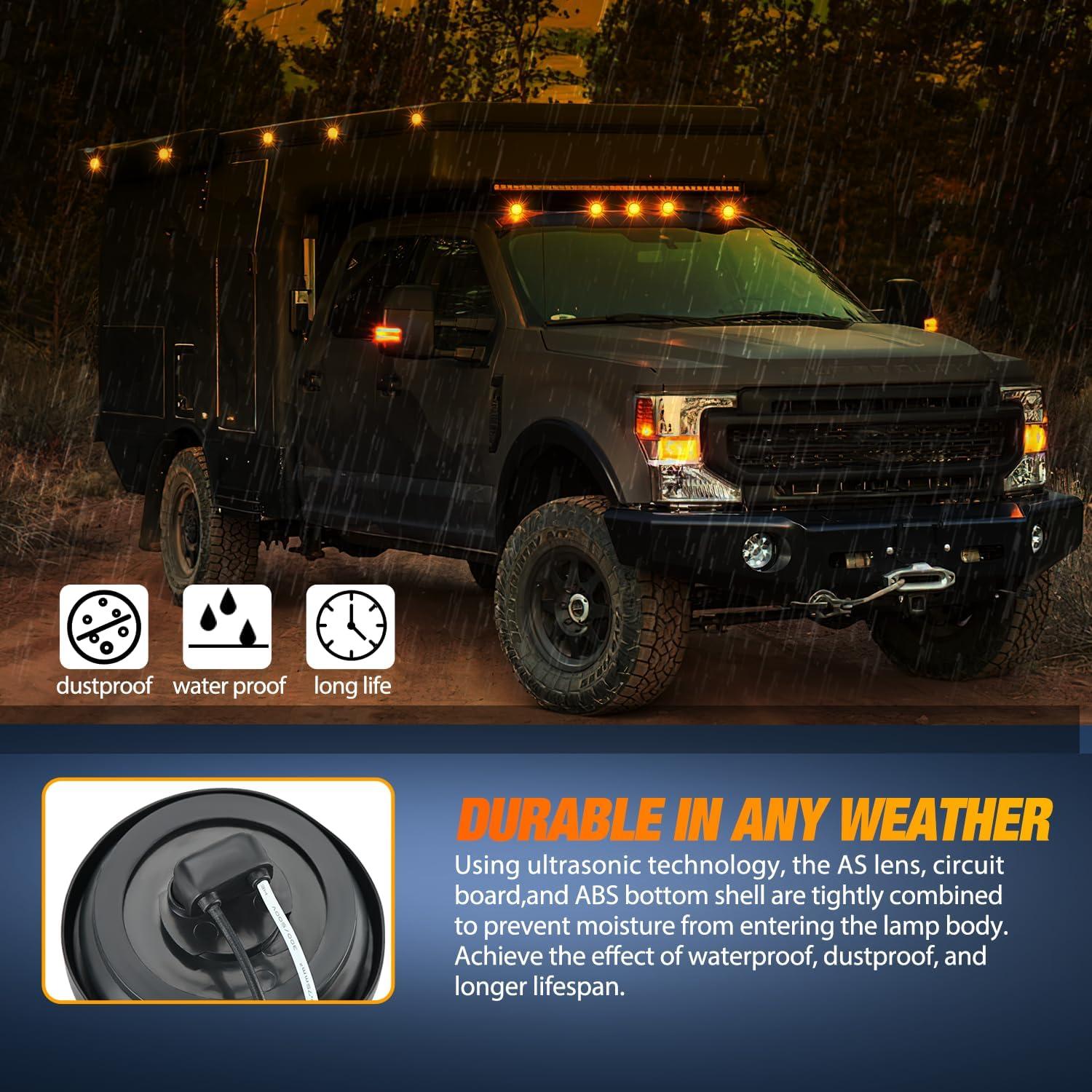 imageNilight 25Inch Round Marker Light 4PCS Red 13LED Clearance Lights Flush Mount with Plug Grommet Pigtail Hardwired DOT Compliant for 12V Truck Trailer Tractor Buses Vans BoatAmber 2cs