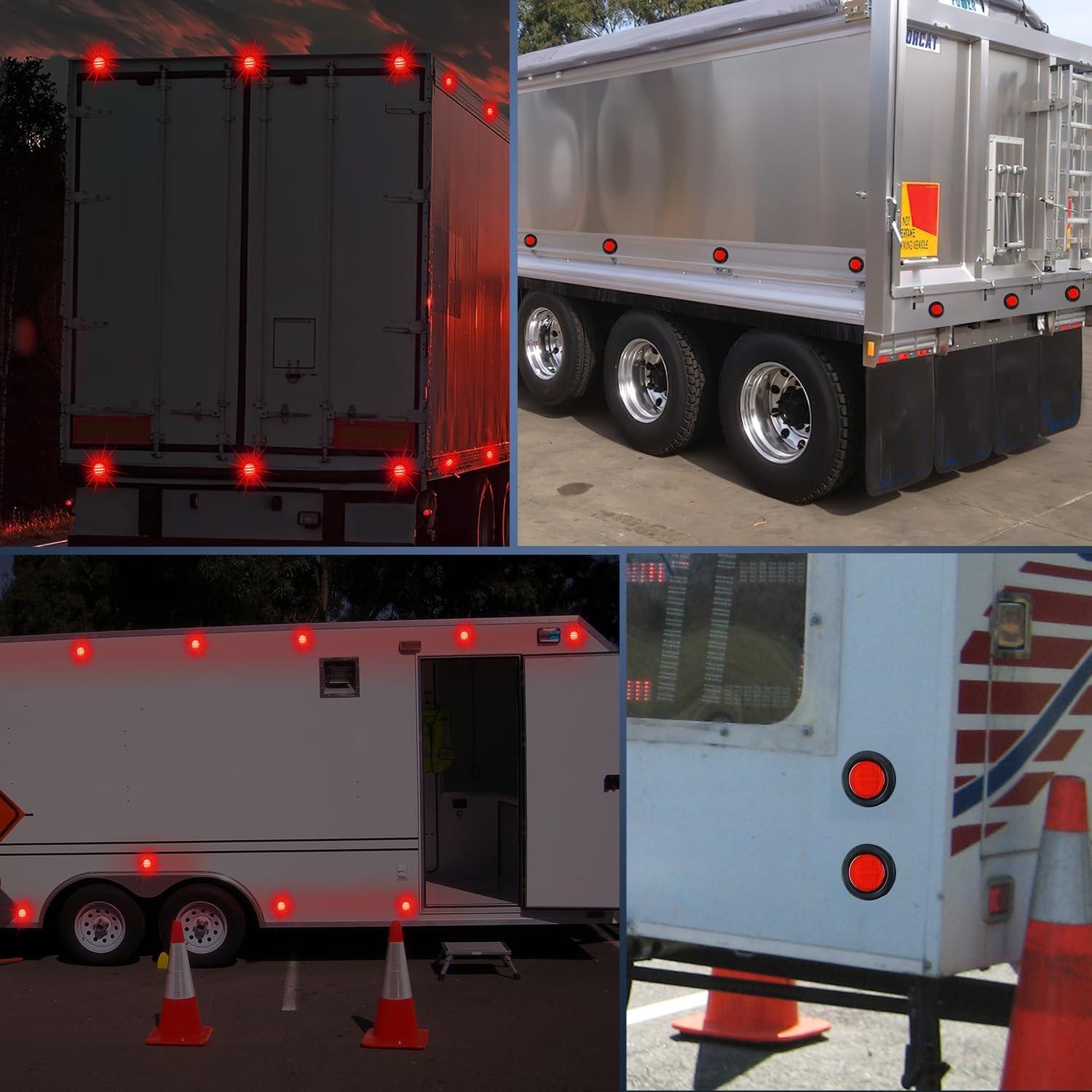 imageNilight 25Inch Round Marker Light 4PCS Red 13LED Clearance Lights Flush Mount with Plug Grommet Pigtail Hardwired DOT Compliant for 12V Truck Trailer Tractor Buses Vans BoatRed 4cs