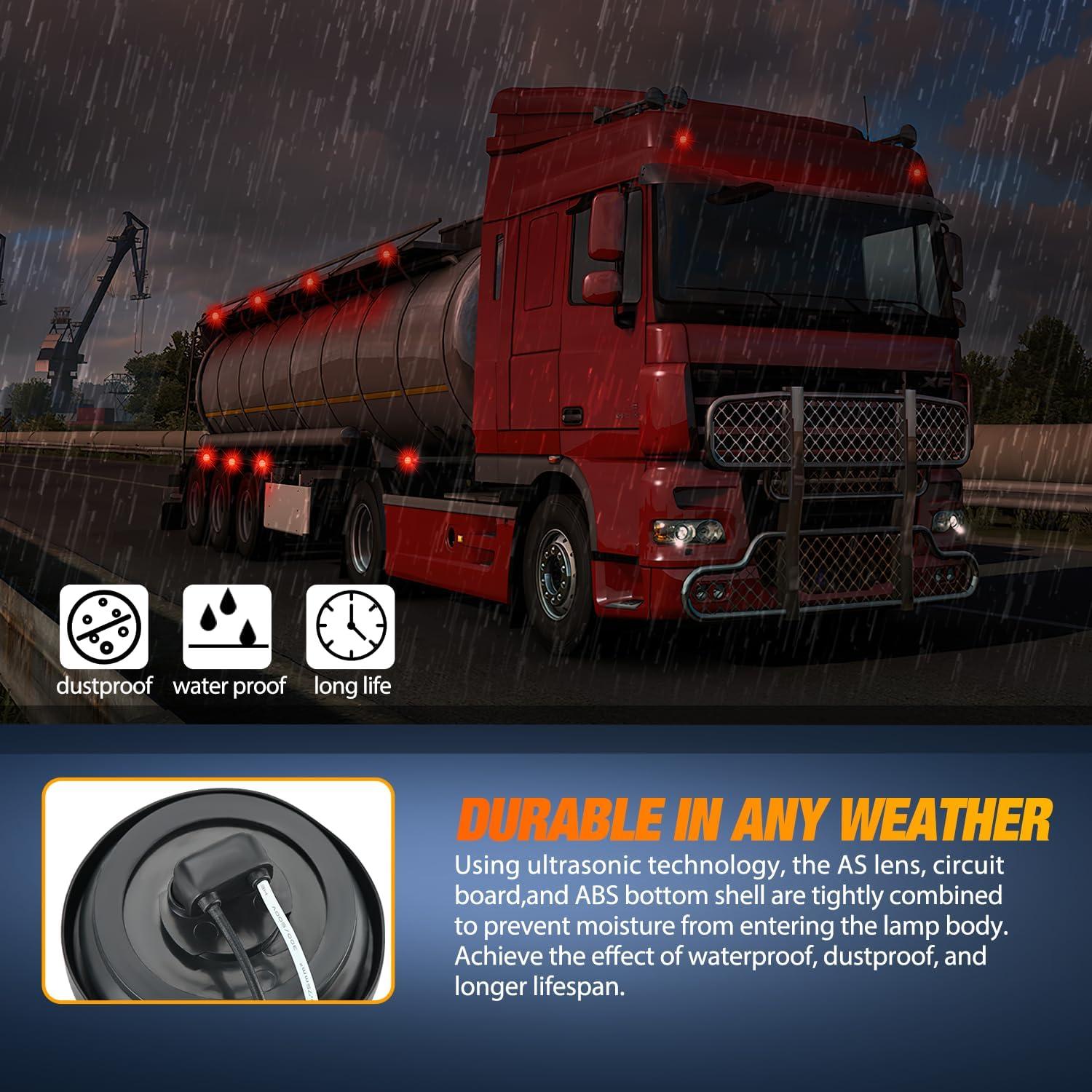 imageNilight 25Inch Round Marker Light 4PCS Red 13LED Clearance Lights Flush Mount with Plug Grommet Pigtail Hardwired DOT Compliant for 12V Truck Trailer Tractor Buses Vans BoatRed 2cs