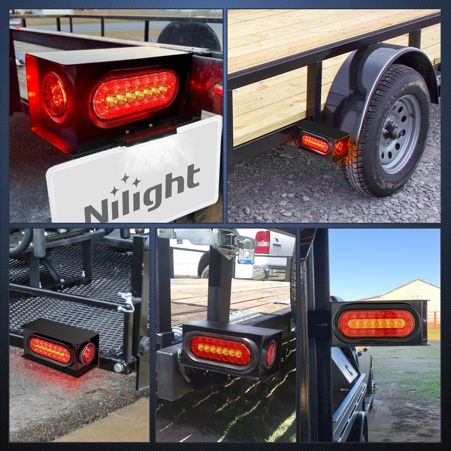 imageNilight 2PCS Steel Trailer Light Boxes Housing Kit w6Inch Oval Red LED Trailer Tail Lights 2 Inch Round Red LED Side Marker Lights wGrommet Plugs Wire connectorsRed Amber Oval Red Marker Trailer Light Box