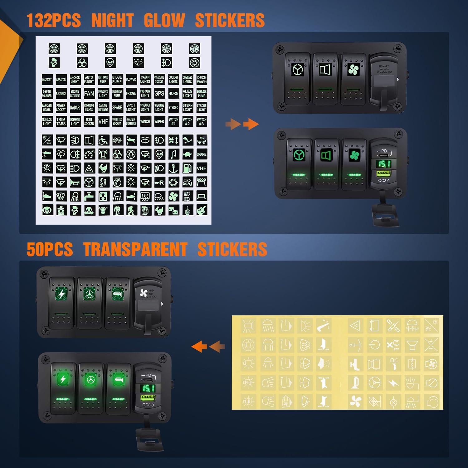 imageNilight 3 Gang Rocker Switch Panel Blue Backlit with PD Type C and USB Charger Voltmeter Waterproof 12V 24V DC Rocker Switch with Night Glow Stickers for Car Trucks Boats RVs2 Years WarrantyBlueBoxGreenBox