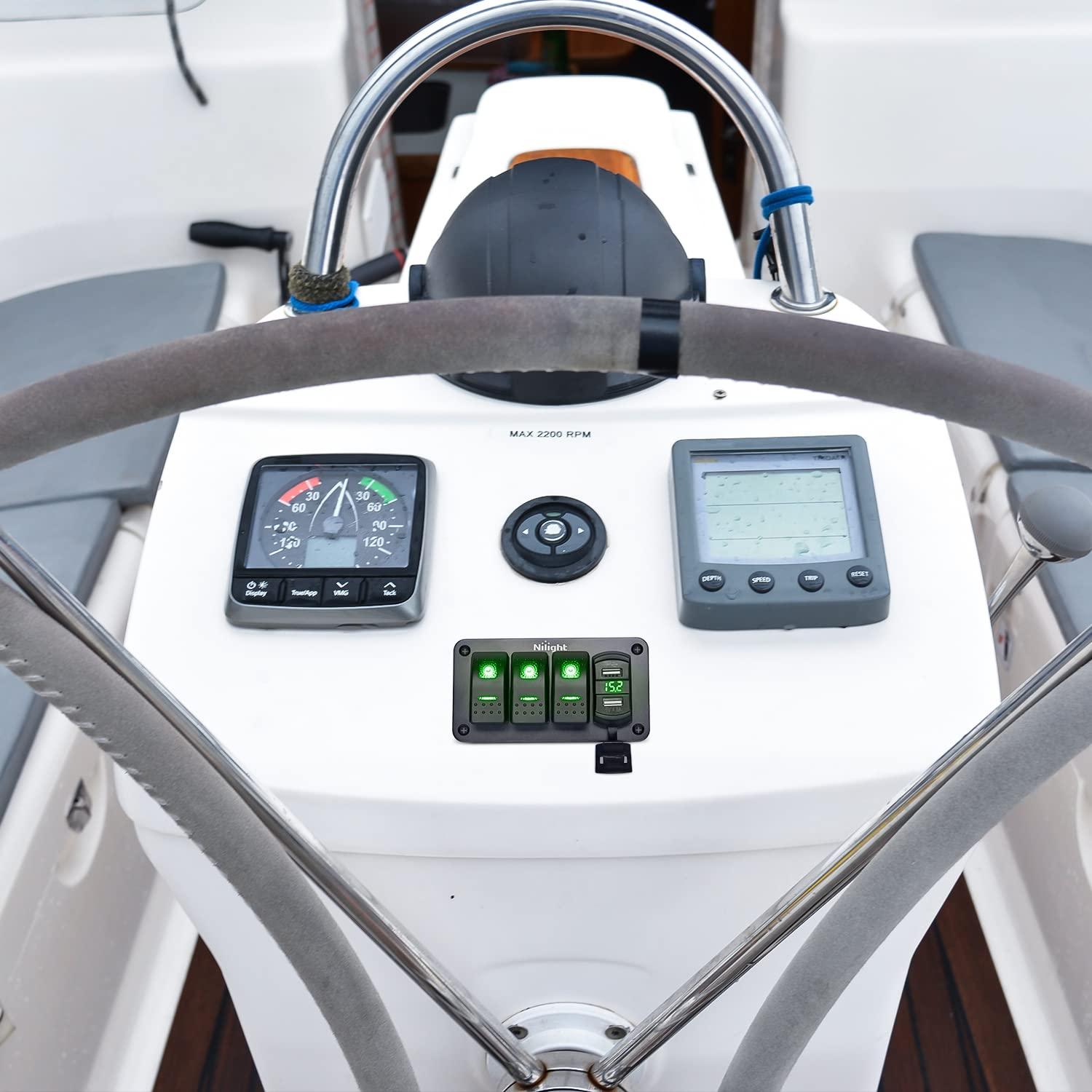 imageNilight 3 Gang Rocker Switch Panel Blue Backlit with PD Type C and USB Charger Voltmeter Waterproof 12V 24V DC Rocker Switch with Night Glow Stickers for Car Trucks Boats RVs2 Years WarrantyBlueBoxGreen