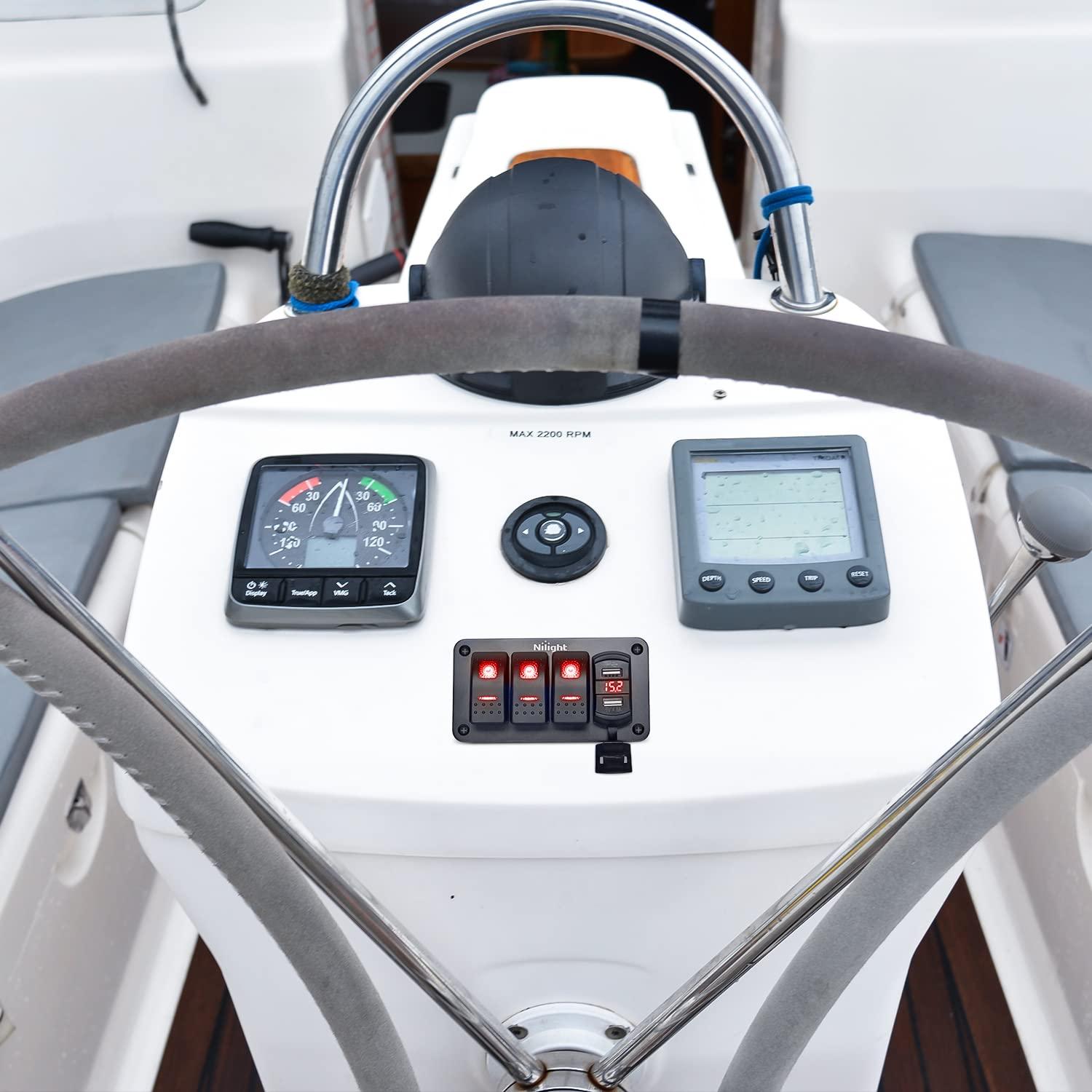 imageNilight 3 Gang Rocker Switch Panel Blue Backlit with PD Type C and USB Charger Voltmeter Waterproof 12V 24V DC Rocker Switch with Night Glow Stickers for Car Trucks Boats RVs2 Years WarrantyBlueBoxRed