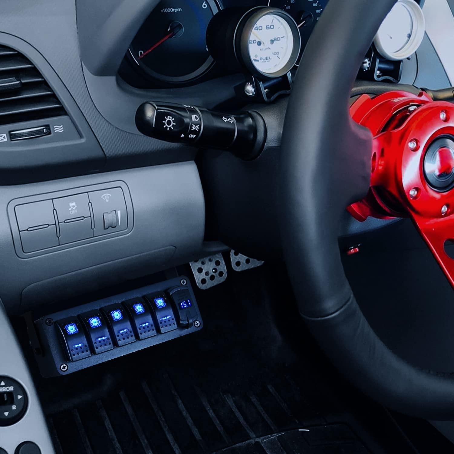 imageNilight 3 Gang Rocker Switch Panel Blue Backlit with PD Type C and USB Charger Voltmeter Waterproof 12V 24V DC Rocker Switch with Night Glow Stickers for Car Trucks Boats RVs2 Years WarrantyBlueBoxBlueBox