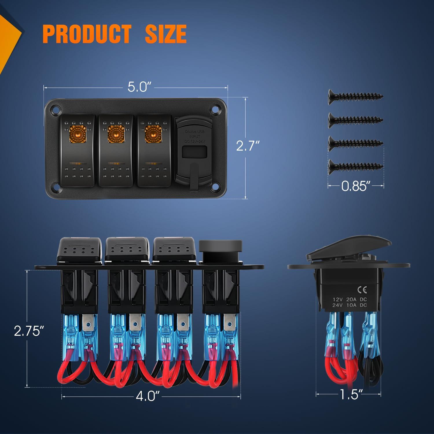 imageNilight 3 Gang Rocker Switch Panel Blue Backlit with PD Type C and USB Charger Voltmeter Waterproof 12V 24V DC Rocker Switch with Night Glow Stickers for Car Trucks Boats RVs2 Years WarrantyBlueBoxType C USB Amber