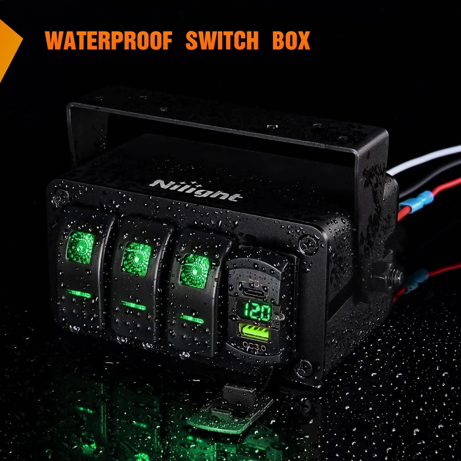 imageNilight 3 Gang Rocker Switch Panel Blue Backlit with PD Type C and USB Charger Voltmeter Waterproof 12V 24V DC Rocker Switch with Night Glow Stickers for Car Trucks Boats RVs2 Years WarrantyBlueBoxGreenBox