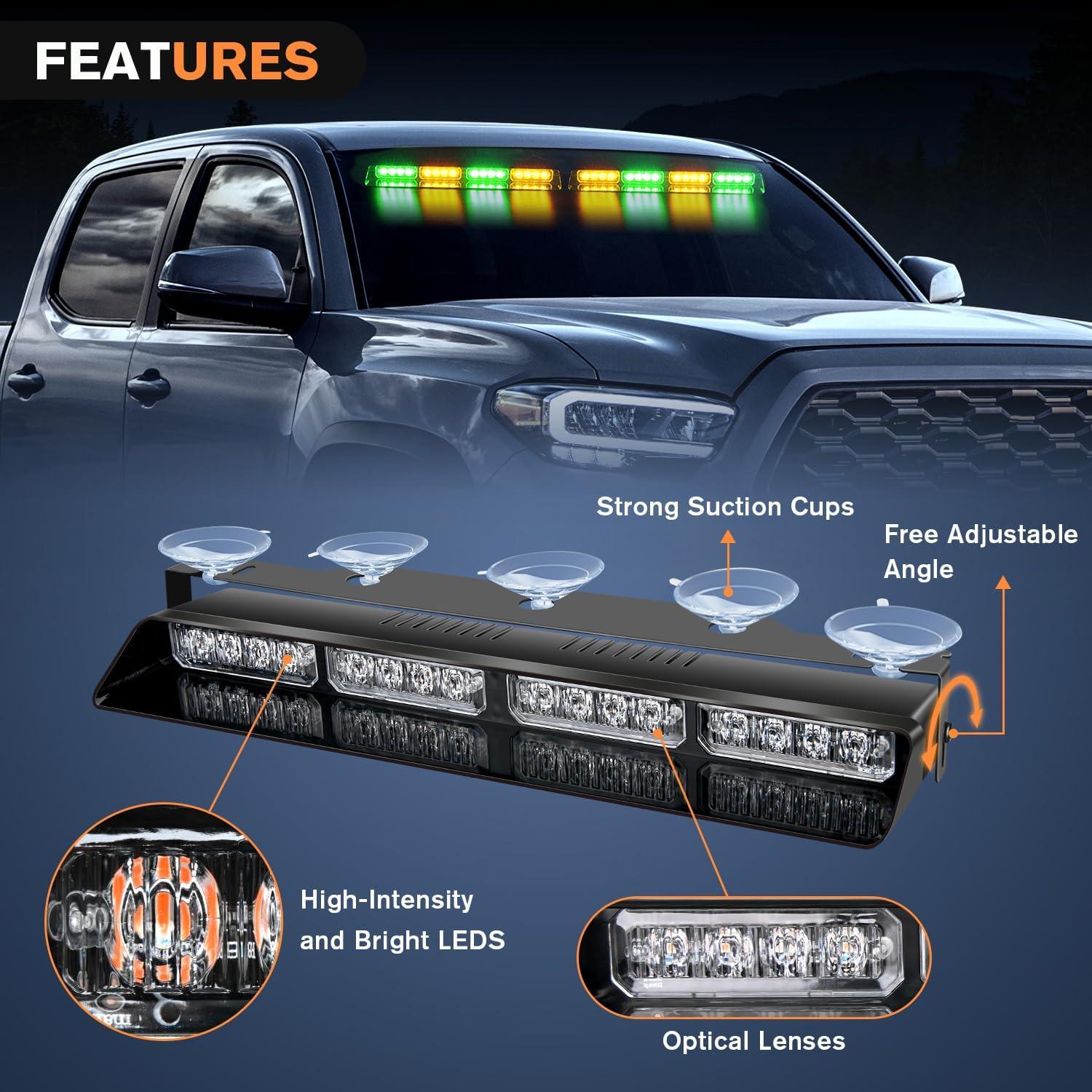 imageNilight 32LED White Emergency Dash Strobe Lights with Controller Suction Cups Warning Hazard Interior FrontRear Windshield Deck Split Light Bar for Trucks Construction VehiclesAmber and Green