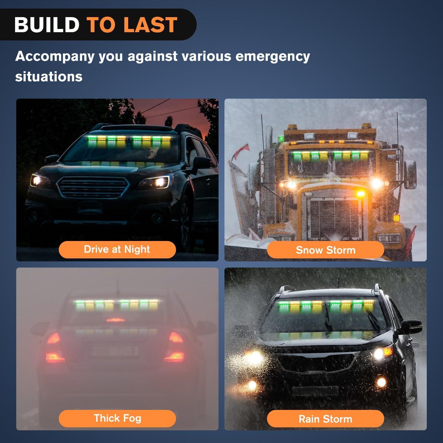 imageNilight 32LED White Emergency Dash Strobe Lights with Controller Suction Cups Warning Hazard Interior FrontRear Windshield Deck Split Light Bar for Trucks Construction VehiclesAmber and Green