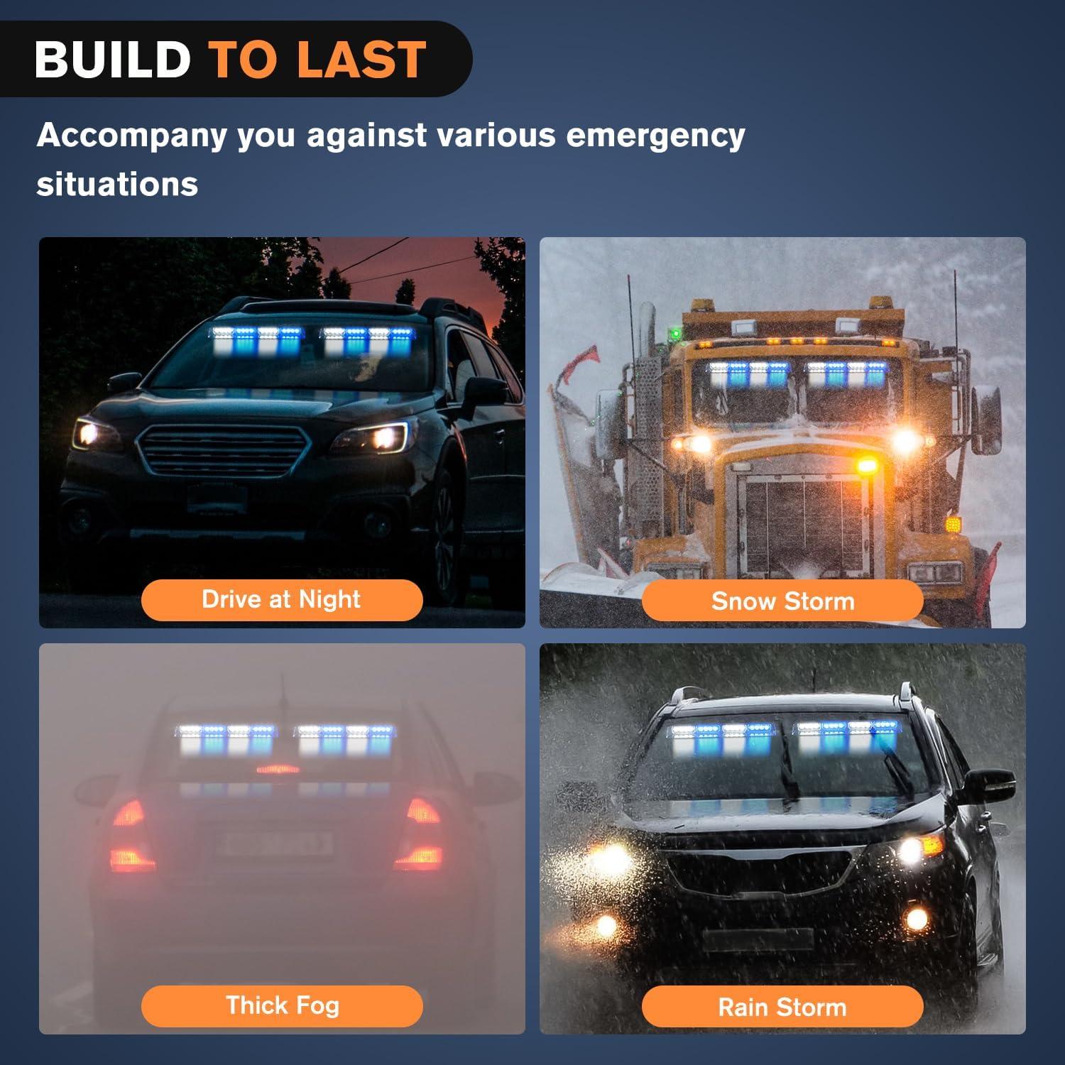 imageNilight 32LED White Emergency Dash Strobe Lights with Controller Suction Cups Warning Hazard Interior FrontRear Windshield Deck Split Light Bar for Trucks Construction VehiclesBlue and White