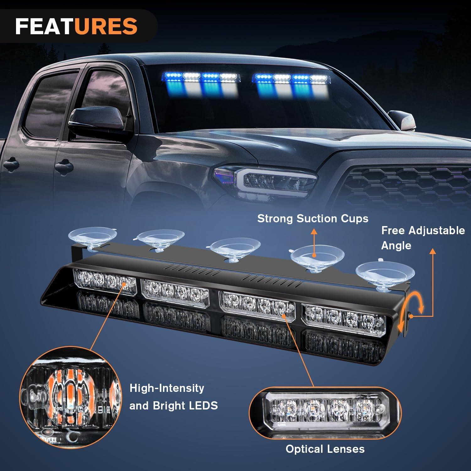imageNilight 32LED White Emergency Dash Strobe Lights with Controller Suction Cups Warning Hazard Interior FrontRear Windshield Deck Split Light Bar for Trucks Construction VehiclesBlue and White