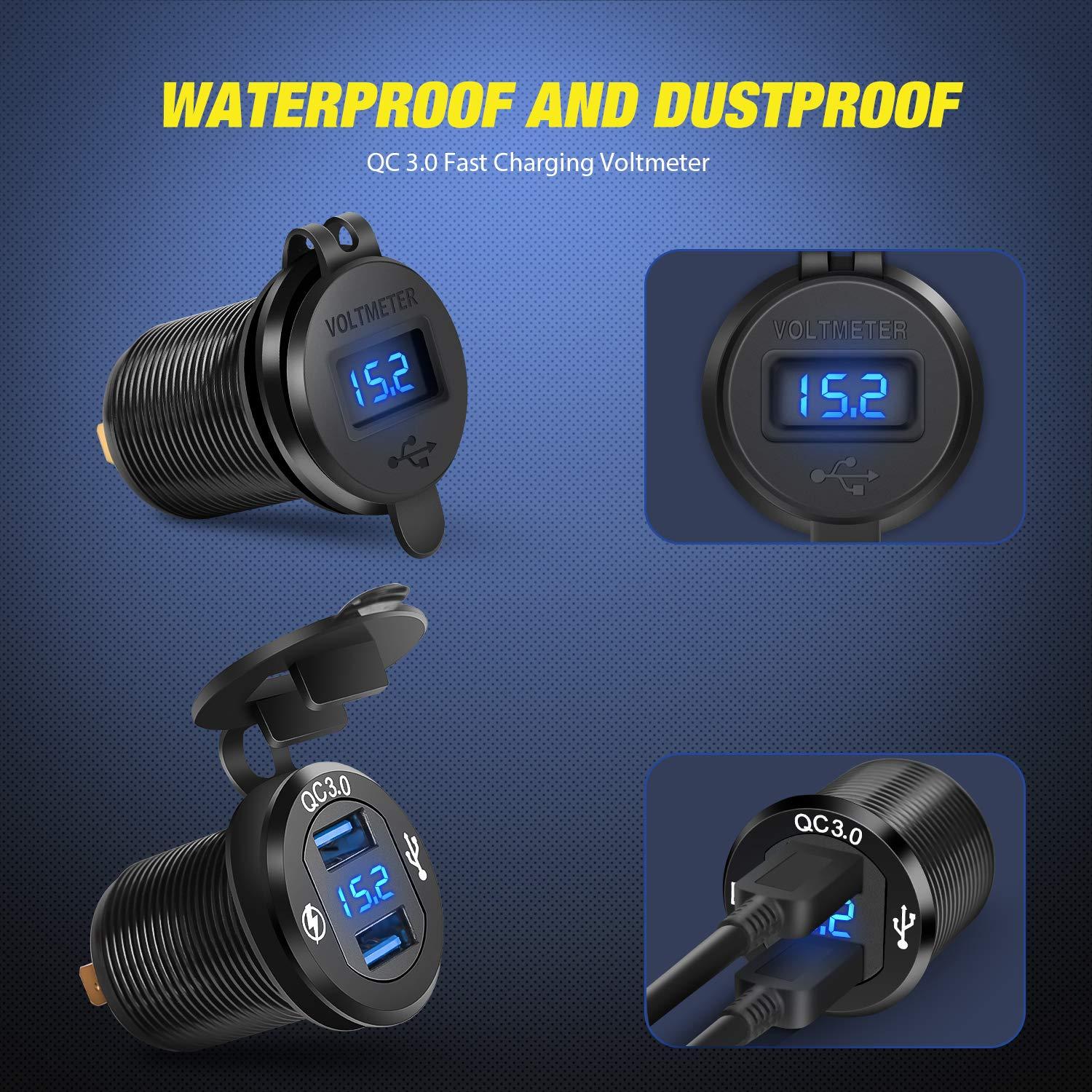 imageNilight 4 Gang Rocker Switch Panel with QC30 Dual USB Charger Voltmeter Waterproof and Night Glow Stickers 12V24V DC for Cars Trucks Boats RVDual USB Blue