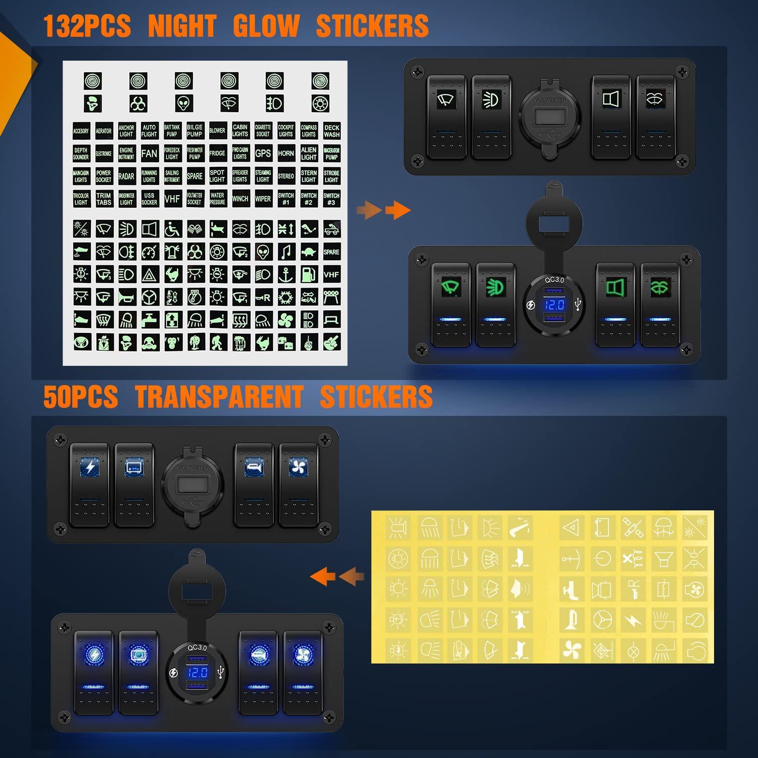 imageNilight 4 Gang Rocker Switch Panel with QC30 Dual USB Charger Voltmeter Waterproof and Night Glow Stickers 12V24V DC for Cars Trucks Boats RVDual USB Box Blue