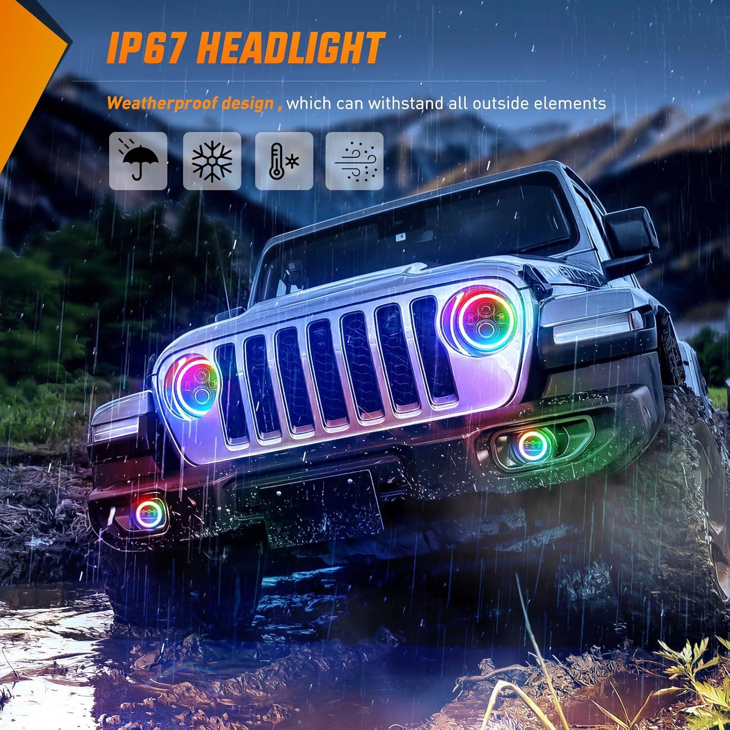 imageNilight 4 Inch LED Fog Light Assembly Compatible with 2007 2008 2009 2010 2011 2012 2013 2014 2015 2016 2017 2018 Jeep Wrangler JK Unlimited JKU wConversion Cable Clear LampsJK Healight Fog Light 4Pcs RGB