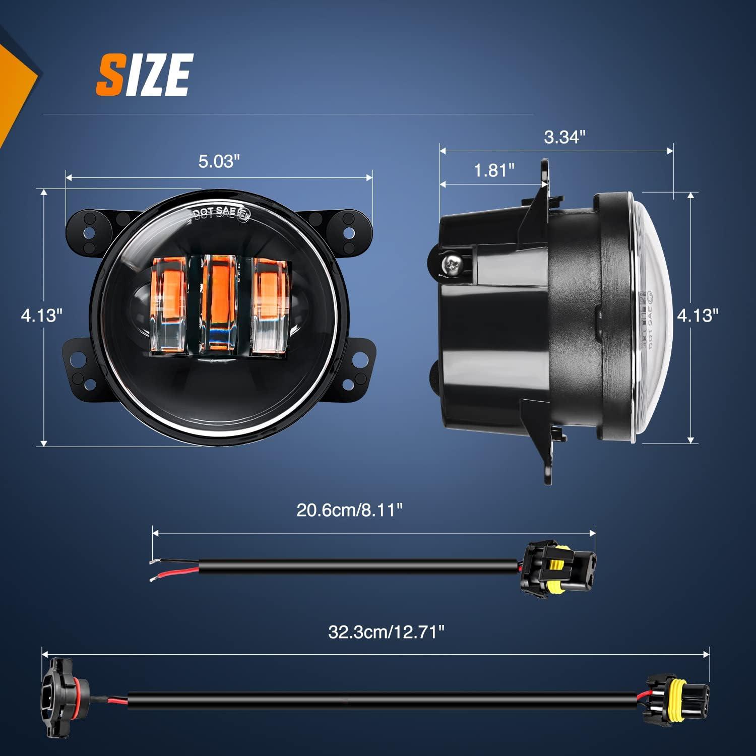 imageNilight 4 Inch LED Fog Light Assembly Compatible with 2007 2008 2009 2010 2011 2012 2013 2014 2015 2016 2017 2018 Jeep Wrangler JK Unlimited JKU wConversion Cable Clear LampsJK Fog Light Amber 2Pcs