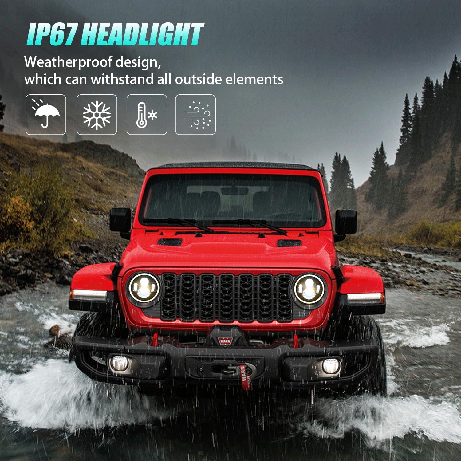 imageNilight 4 Inch LED Fog Light Assembly Compatible with 2007 2008 2009 2010 2011 2012 2013 2014 2015 2016 2017 2018 Jeep Wrangler JK Unlimited JKU wConversion Cable Clear LampsJK Healight Fog Light 4Pcs White Amber