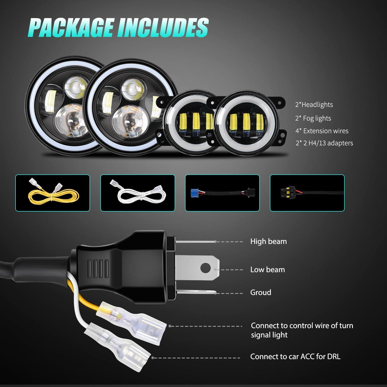 imageNilight 4 Inch LED Fog Light Assembly Compatible with 2007 2008 2009 2010 2011 2012 2013 2014 2015 2016 2017 2018 Jeep Wrangler JK Unlimited JKU wConversion Cable Clear LampsJK Healight Fog Light 4Pcs White Amber