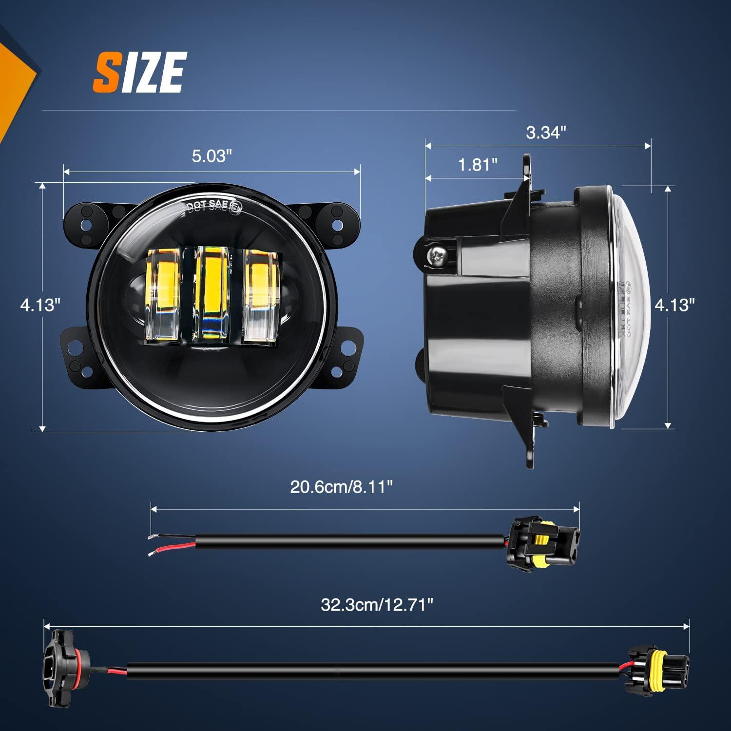 imageNilight 4 Inch LED Fog Light Assembly Compatible with 2007 2008 2009 2010 2011 2012 2013 2014 2015 2016 2017 2018 Jeep Wrangler JK Unlimited JKU wConversion Cable Clear LampsJK Fog Light White 2Pcs
