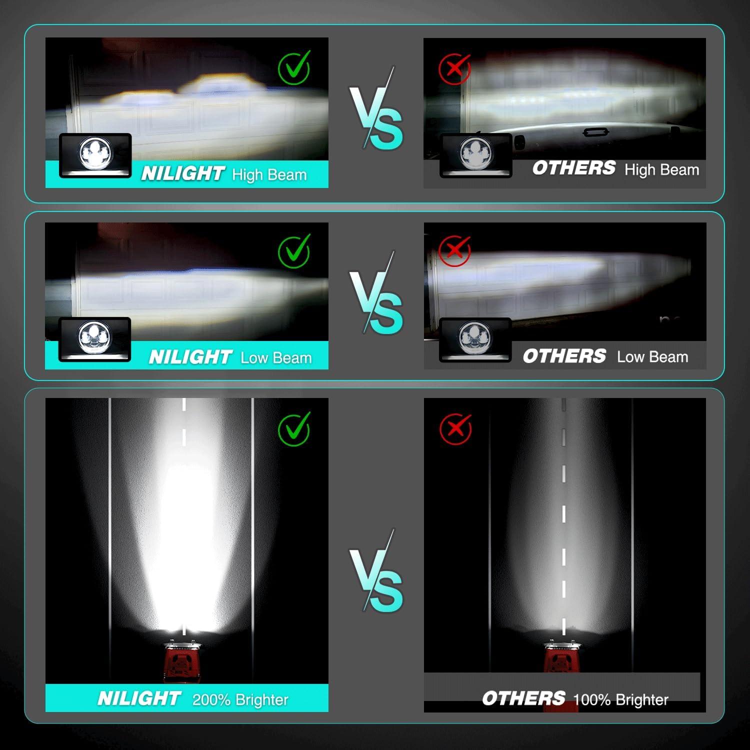 imageNilight 4 Inch LED Fog Light Assembly Compatible with 2007 2008 2009 2010 2011 2012 2013 2014 2015 2016 2017 2018 Jeep Wrangler JK Unlimited JKU wConversion Cable Clear LampsJK Healight Fog Light 4Pcs White Amber