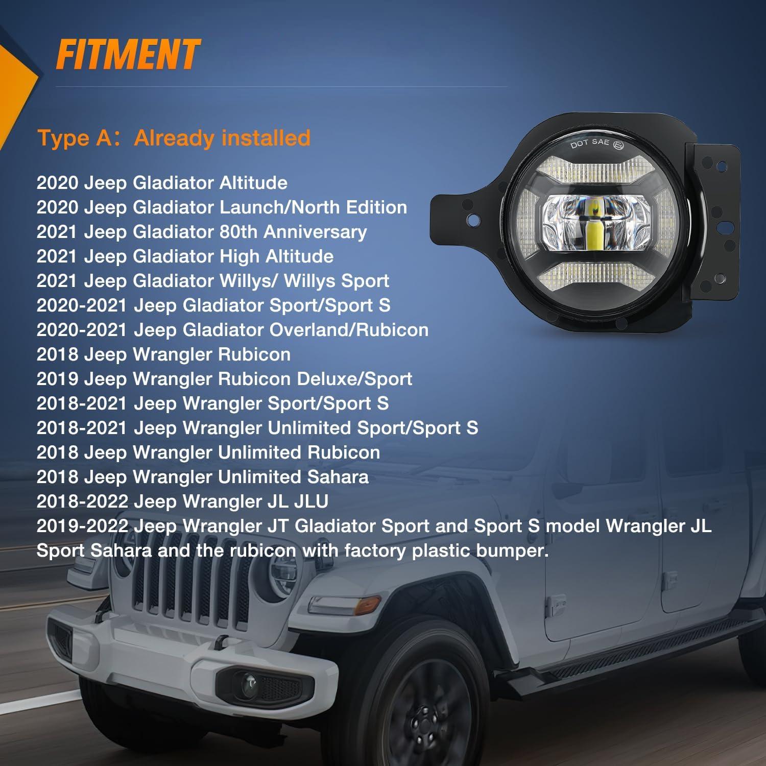 imageNilight 4 Inch LED Fog Light Assembly Compatible with 2007 2008 2009 2010 2011 2012 2013 2014 2015 2016 2017 2018 Jeep Wrangler JK Unlimited JKU wConversion Cable Clear LampsJL Fog Light DRL White 20182024