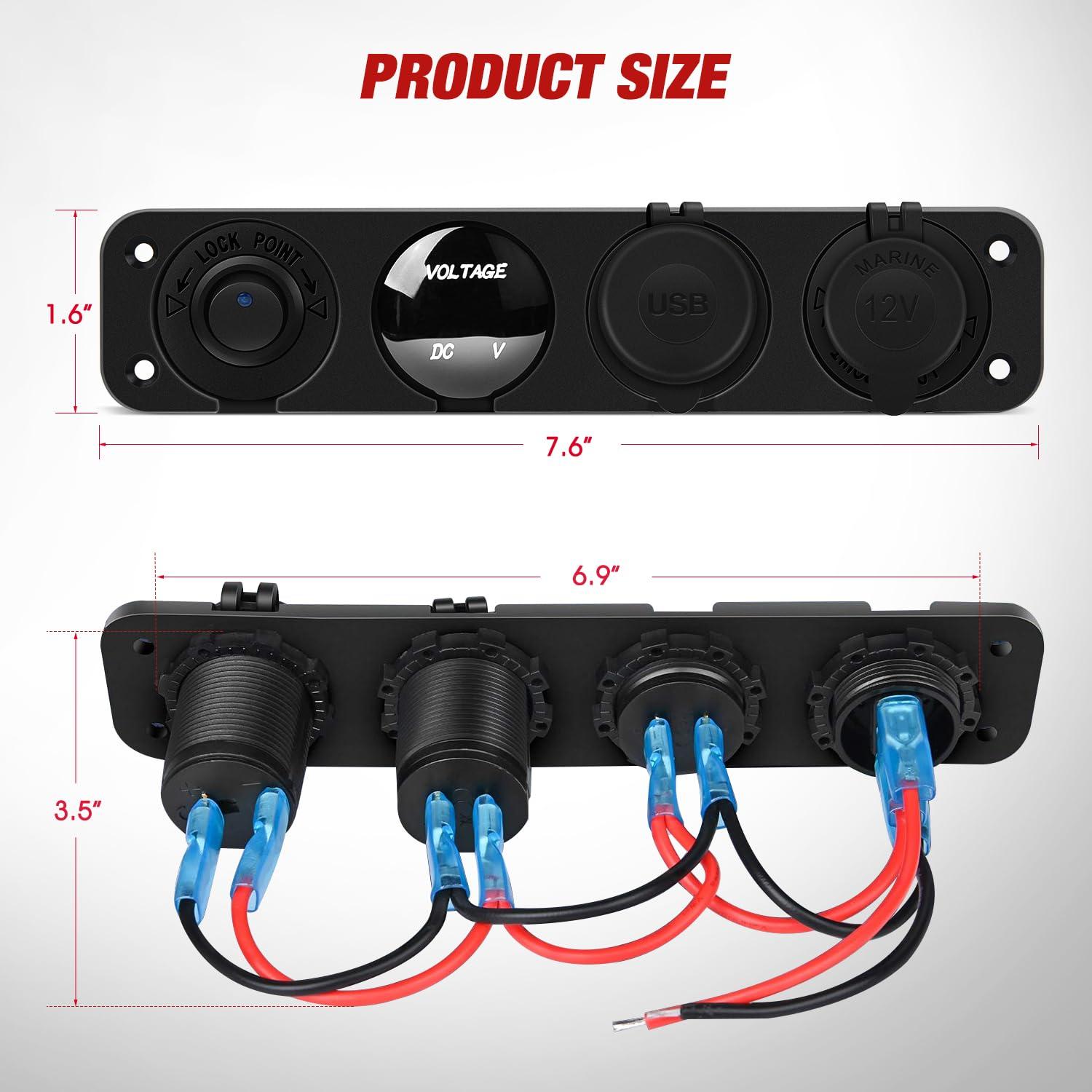 imageNilight 4 in 1 ONOff Charger Socket Panel PD Type C and QC 30 USB Power Outlet LED Voltmeter Cigarette Lighter Rocker Toggle Switches for Truck Car Boats RVBlue