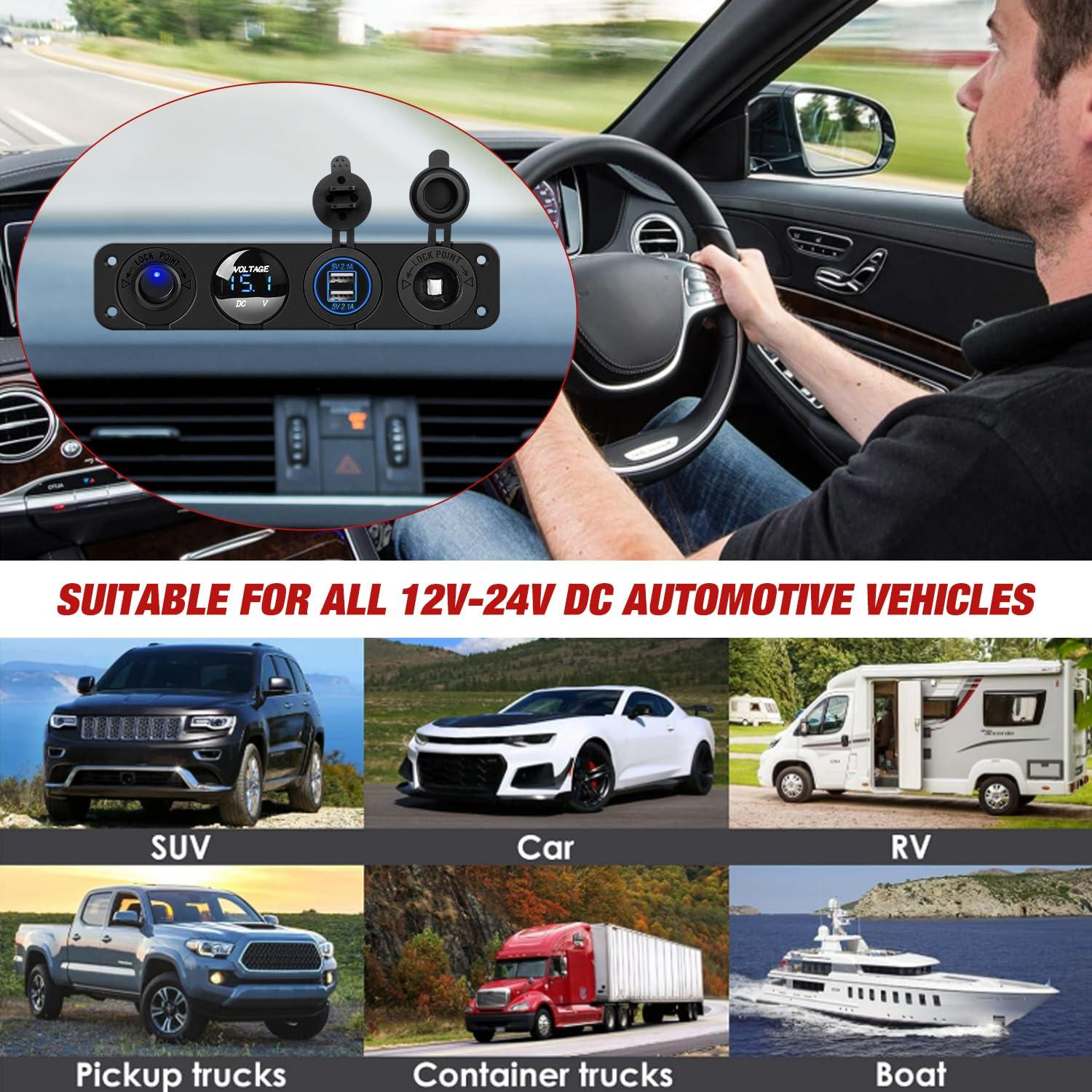 imageNilight 4 in 1 ONOff Charger Socket Panel PD Type C and QC 30 USB Power Outlet LED Voltmeter Cigarette Lighter Rocker Toggle Switches for Truck Car Boats RVBlue