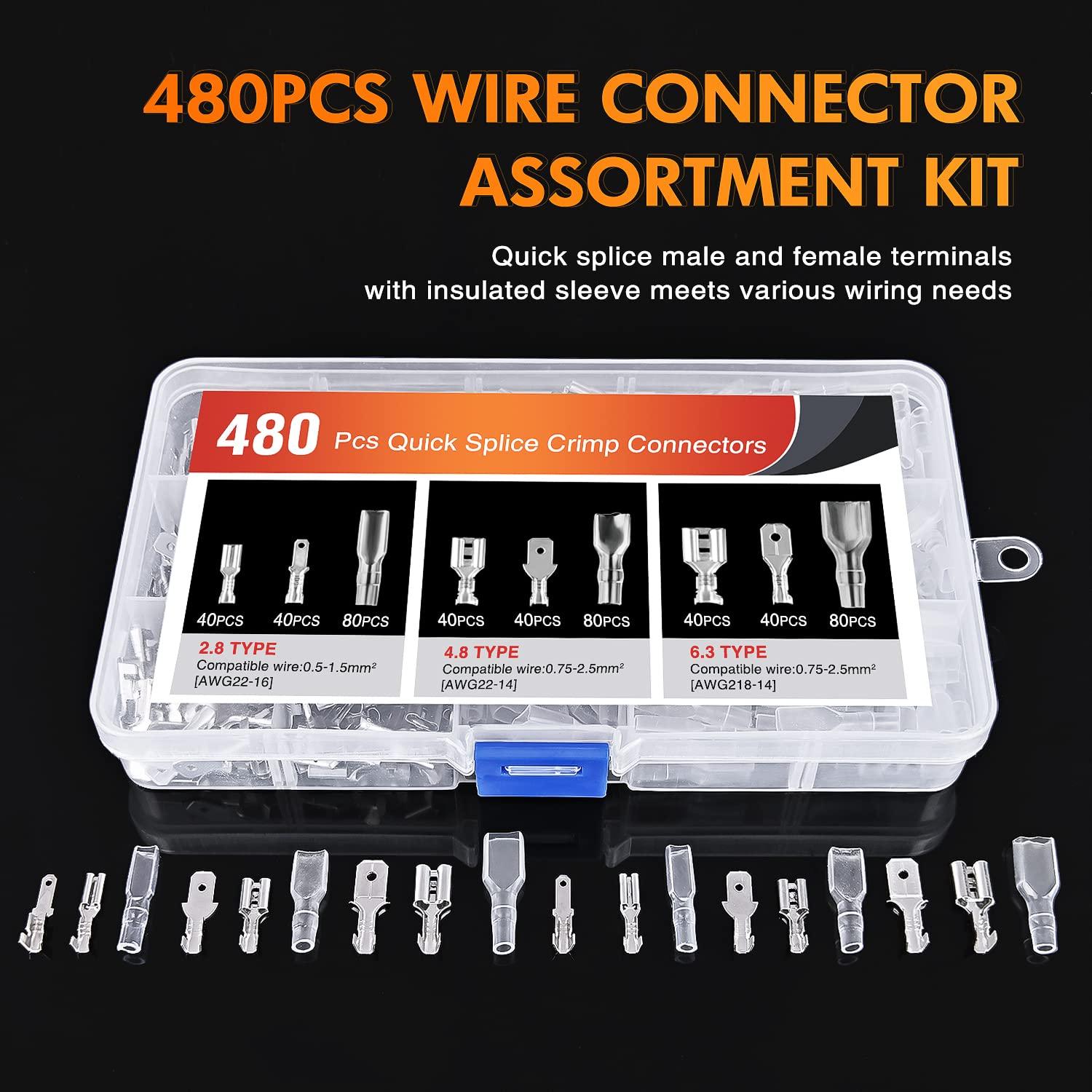 imageNilight 400 Pcs Spade Terminals Nylon Quick Disconnect Male and Female Connectors Electrical Insulated Wire Crimp Assortment Kit480PCS Crimp Terminals