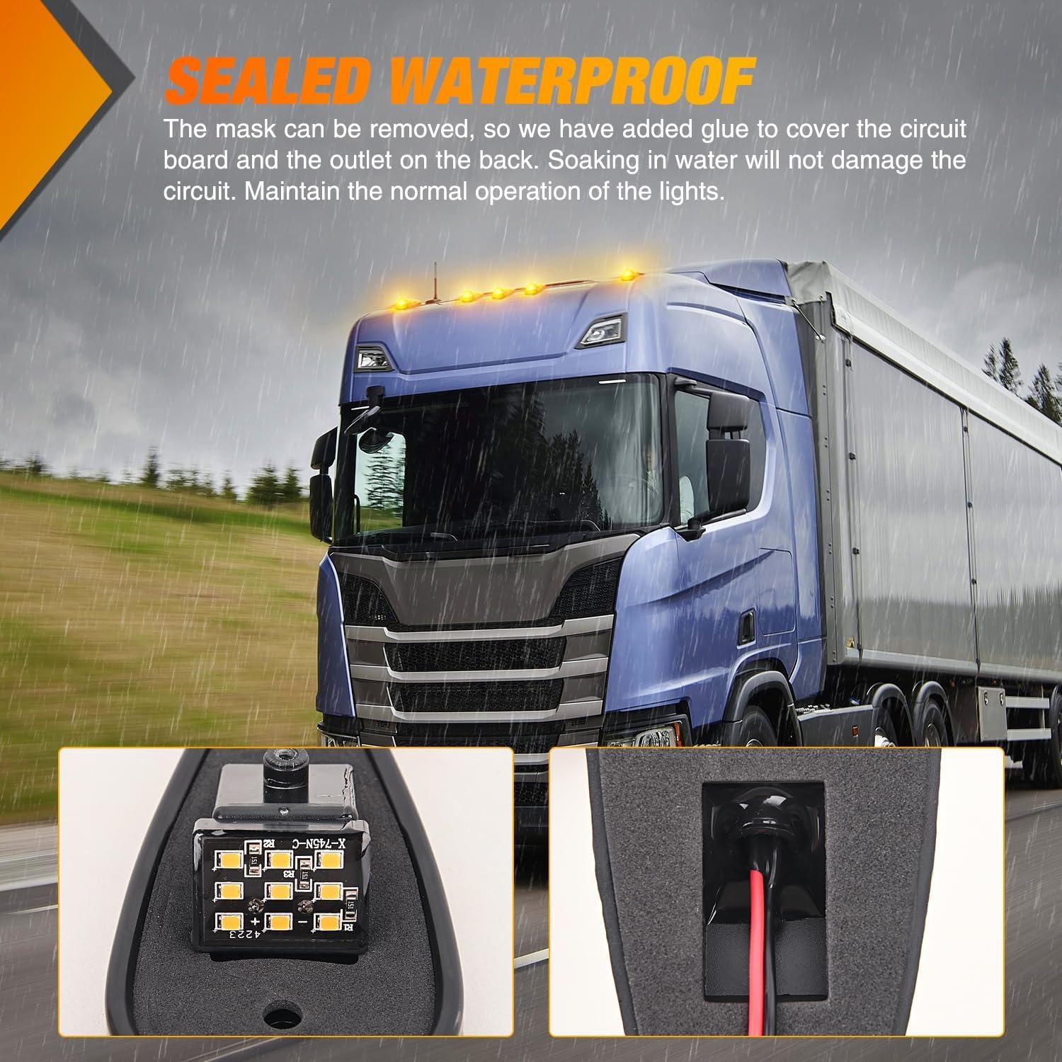 imageNilight 4PCS 39 Inch 3 Led Truck Trailer Light Front Rear LED Side Marker Lights Clearance Indicator Lamp Waterproof Sealed Surface Mounted LED Marker LightAmber 9LEDHeavy Duty Trucks