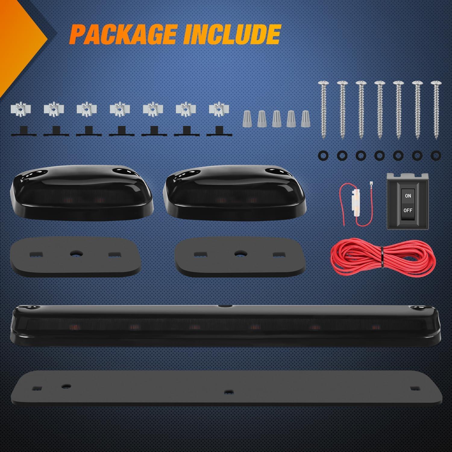 imageNilight 4PCS 39 Inch 3 Led Truck Trailer Light Front Rear LED Side Marker Lights Clearance Indicator Lamp Waterproof Sealed Surface Mounted LED Marker LightSmoked Amber SilveradoSierra 20072014