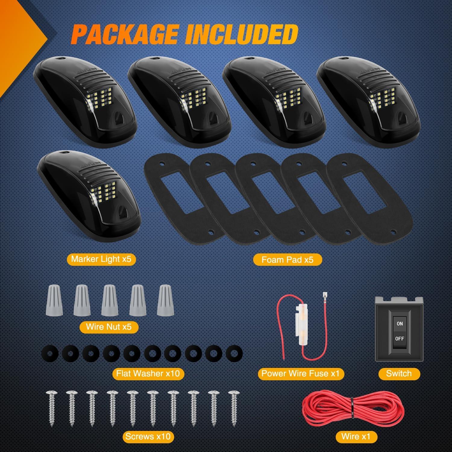 imageNilight 4PCS 39 Inch 3 Led Truck Trailer Light Front Rear LED Side Marker Lights Clearance Indicator Lamp Waterproof Sealed Surface Mounted LED Marker LightWhite FordRam Trucks SUV POV