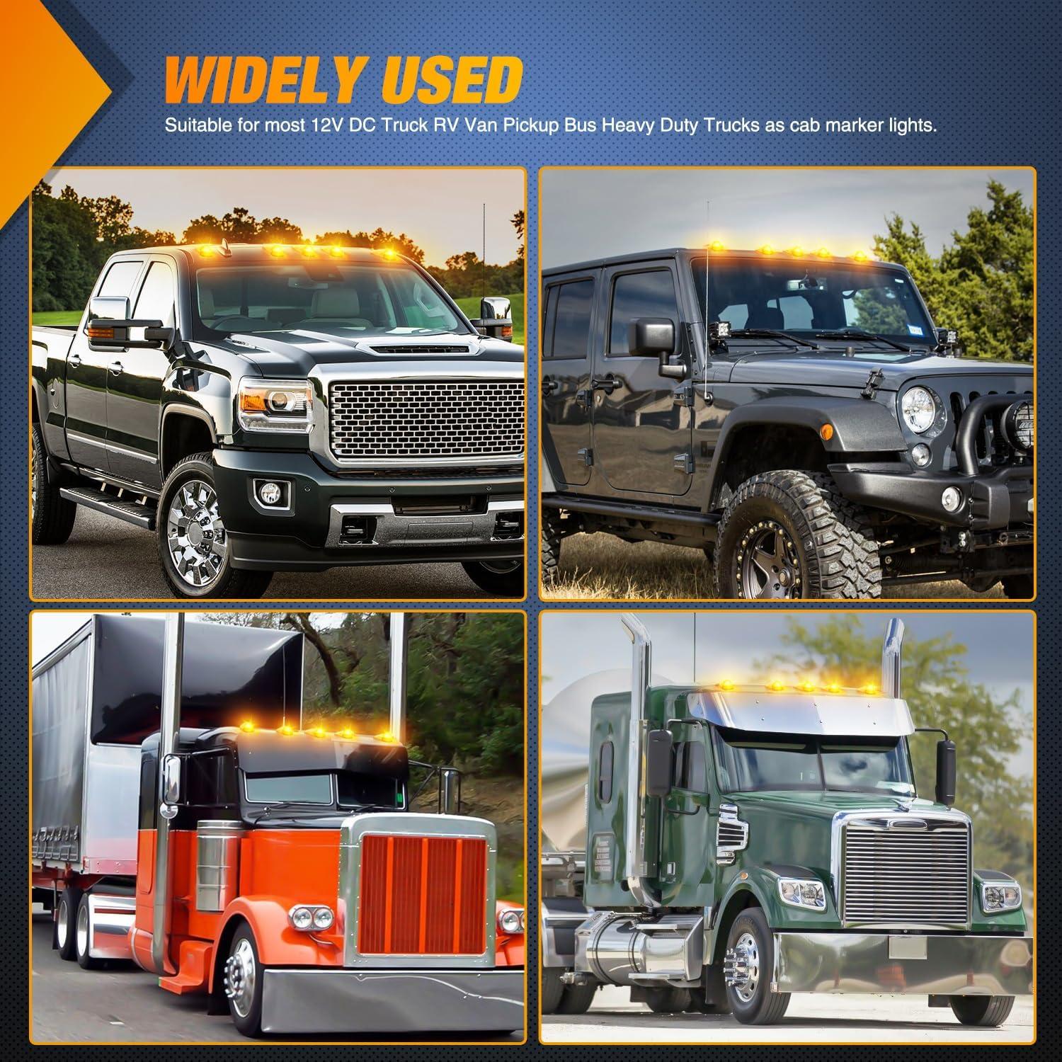 imageNilight 4PCS 39 Inch 3 Led Truck Trailer Light Front Rear LED Side Marker Lights Clearance Indicator Lamp Waterproof Sealed Surface Mounted LED Marker LightAmber 9LEDHeavy Duty Trucks